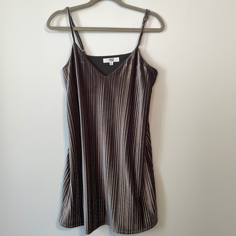 NWOT Faux Velvet Suede Grey Mini Shift Dress - M